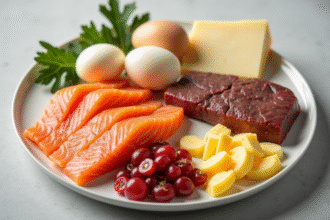 Sélection d'aliments riches en vitamine B12 sur assiette