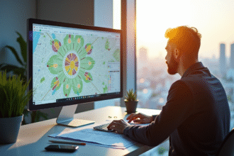 Architecte travaillant sur un écran interactif de planification urbaine