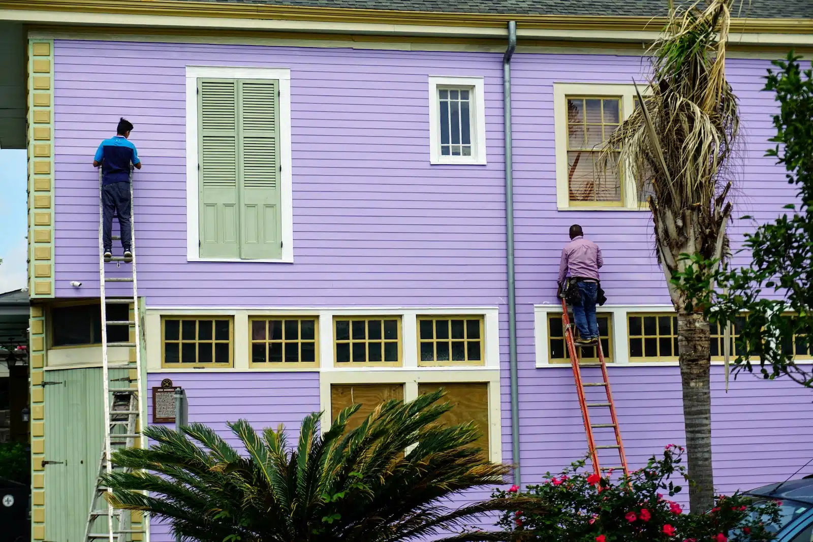 two men in ladder on wall