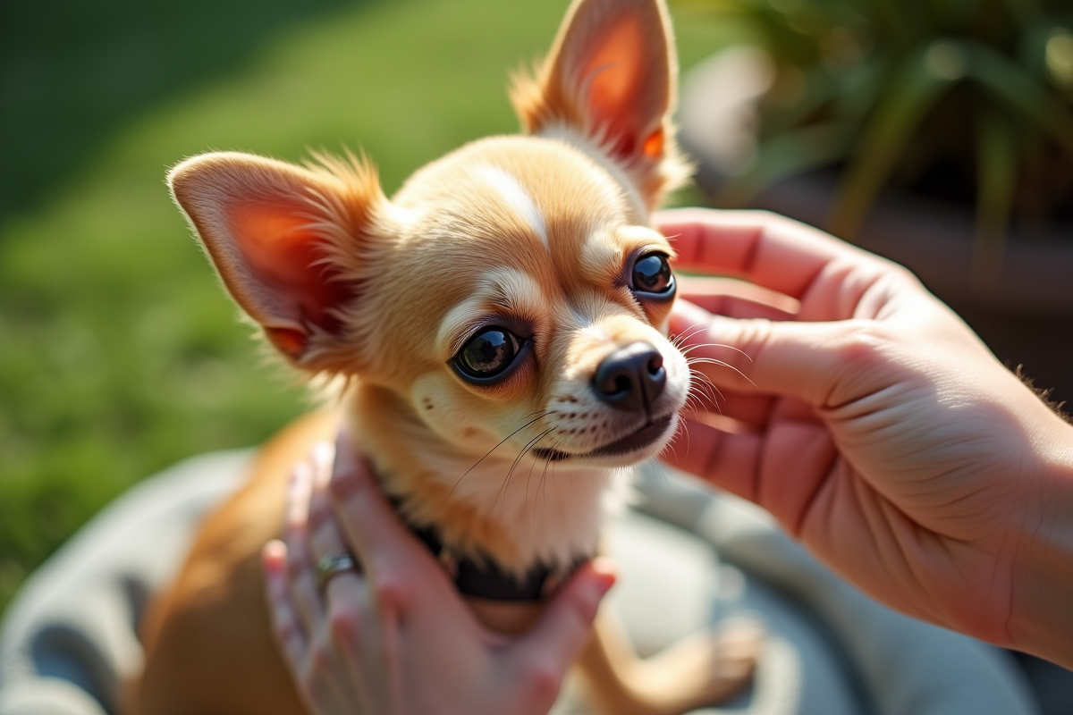 Chihuahua brosse dans un jardin en plein jour