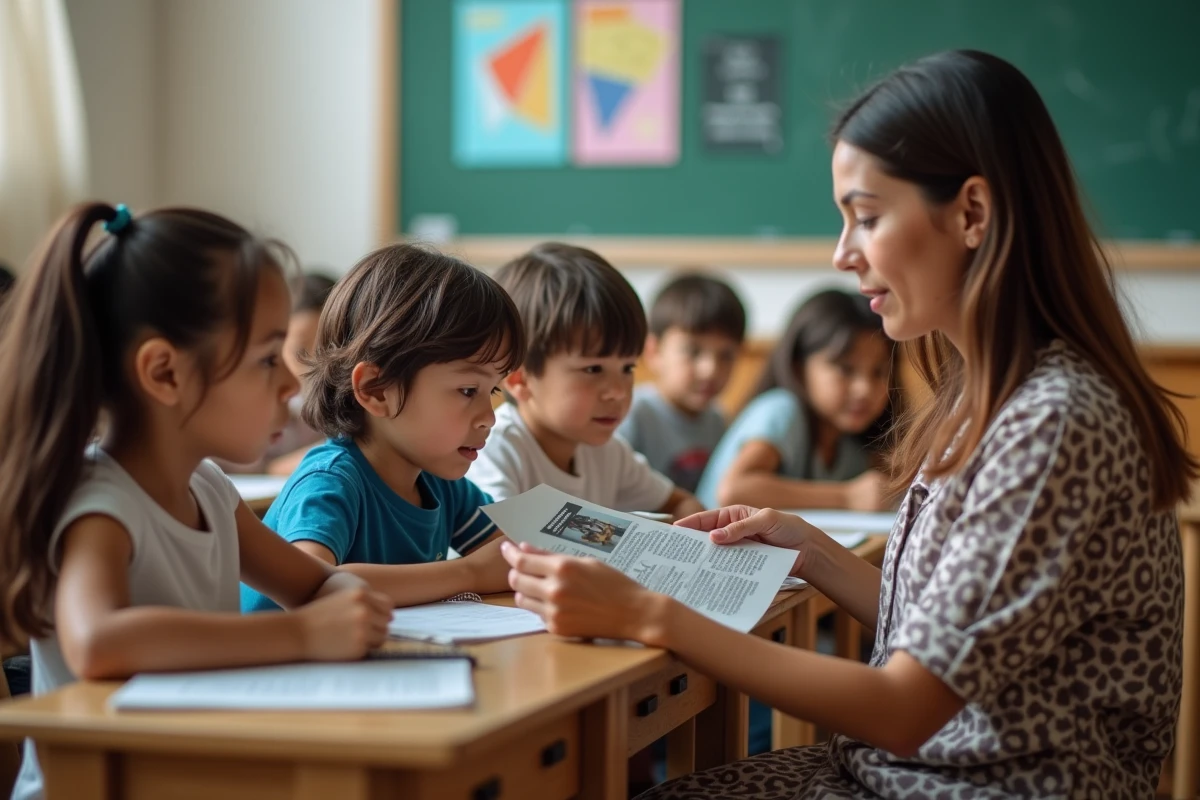 Enseignante avec élèves lors d une discussion en classe