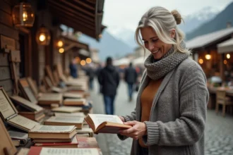 Femme souriante dans une brocante en Savoie