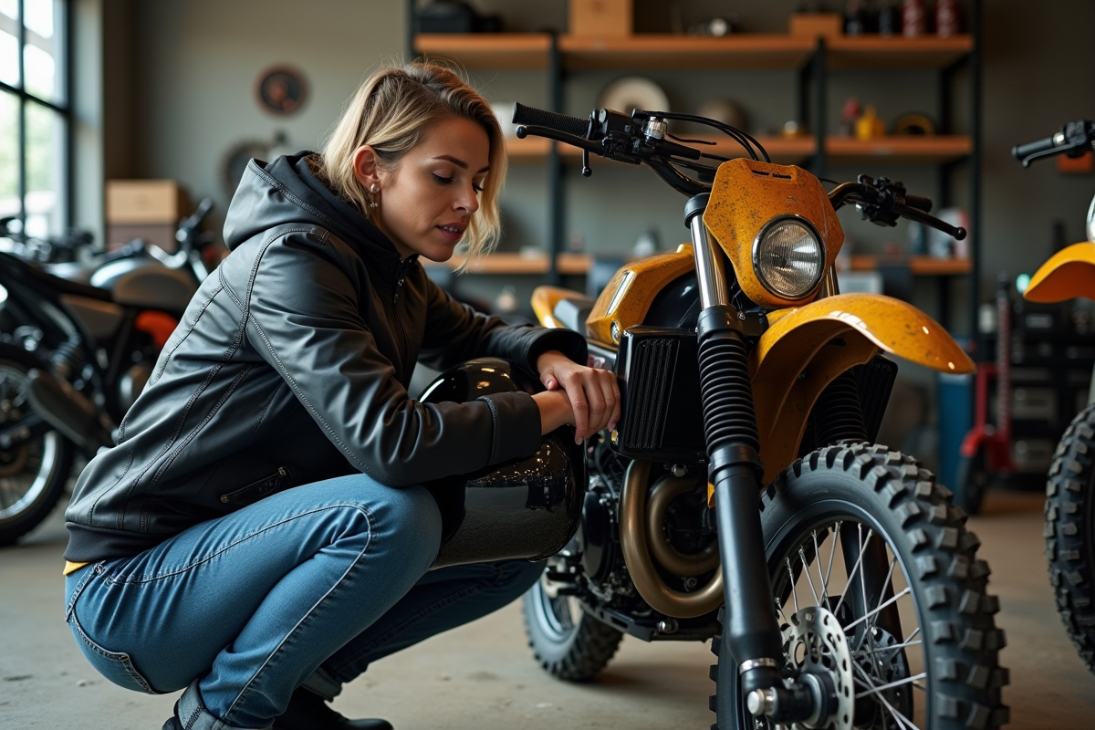 Femme inspectant moteur d