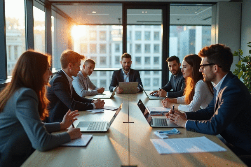 Groupe de professionnels collaborant autour d'une table moderne