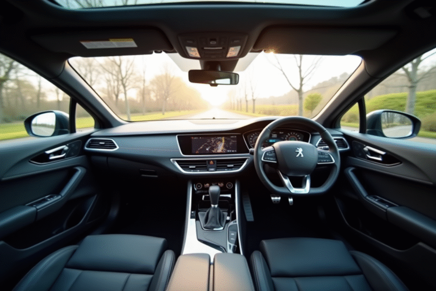 Intérieur moderne d'une Peugeot 408 vue depuis le siège passager