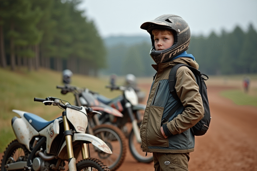 Jeune rider motocross avec trois motos 125cc en extérieur