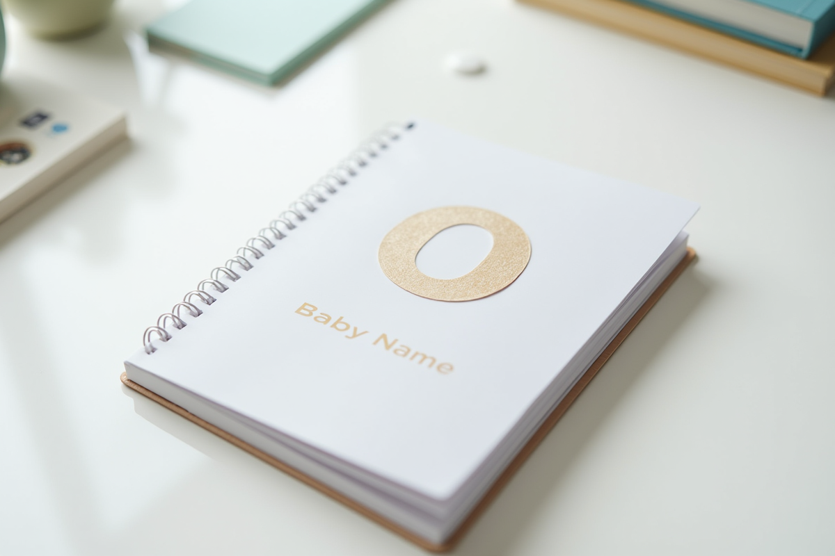 Livre de prénoms pour bébé avec noms commençant par O en vue de dessus