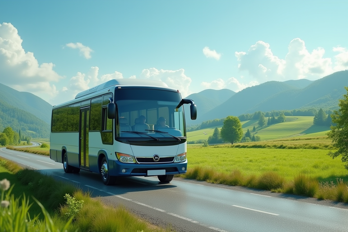 Minibus d occasion sur une route de campagne verte