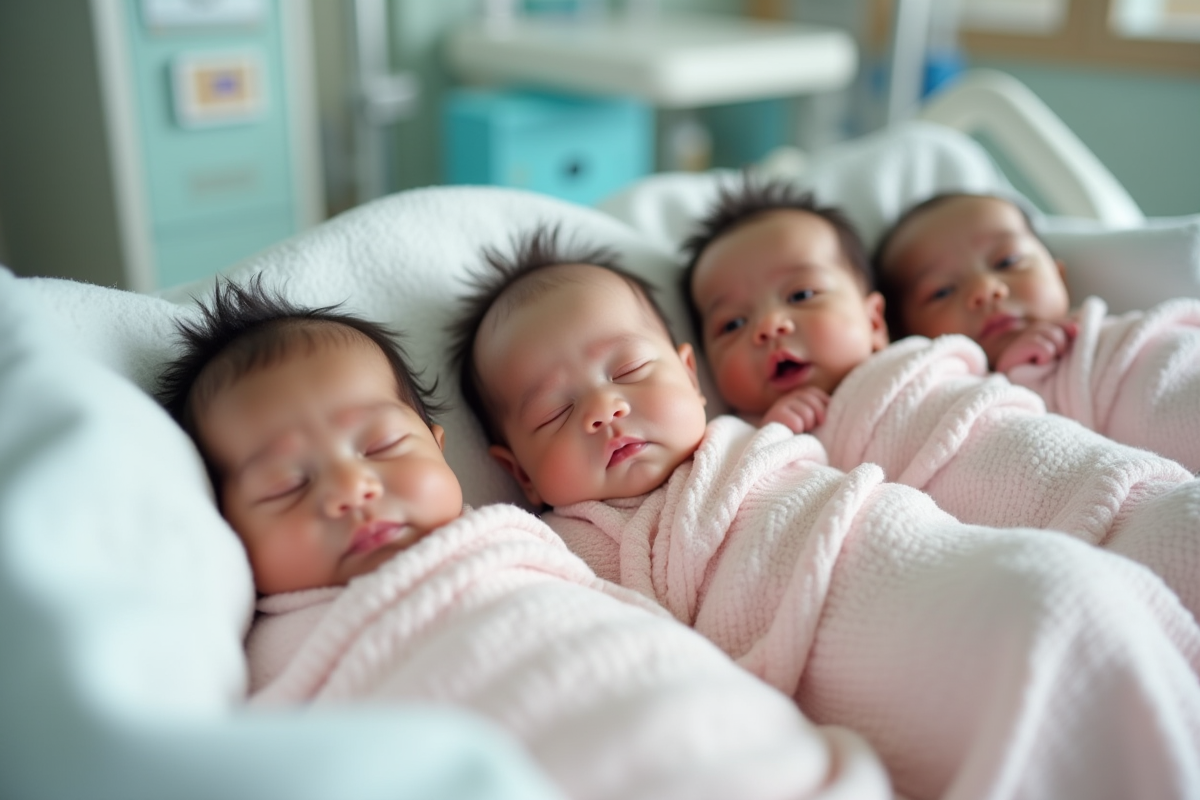 Bébés nouveau-nés dans une nurserie moderne et lumineuse