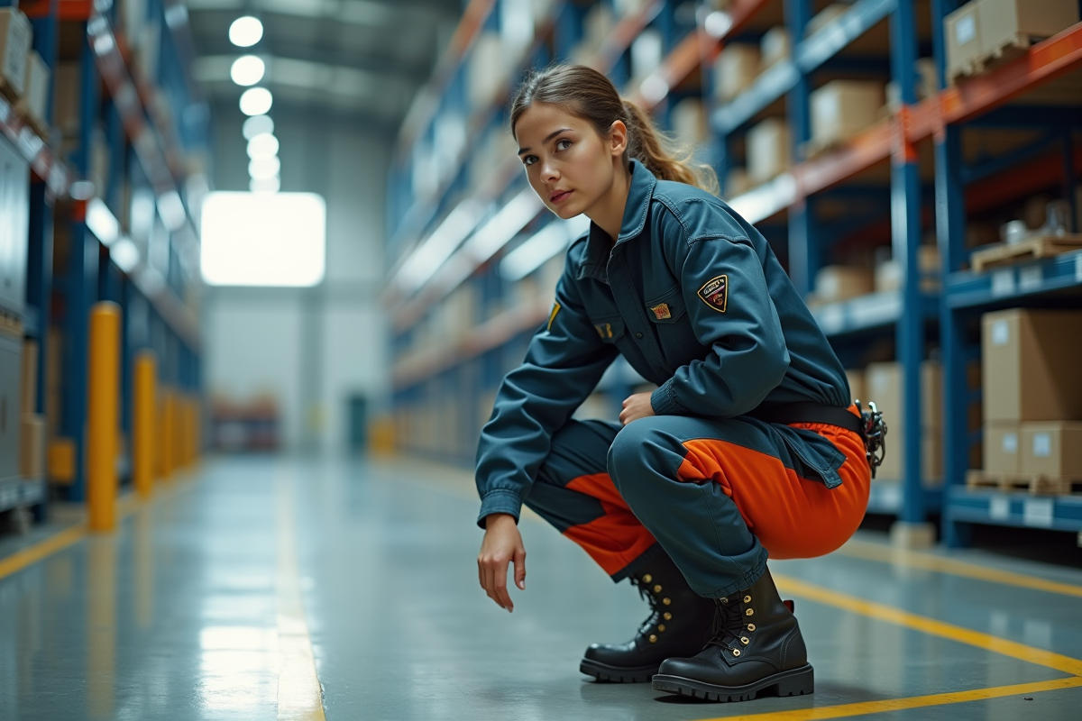 Technicienne en tenue de travail dans une usine moderne
